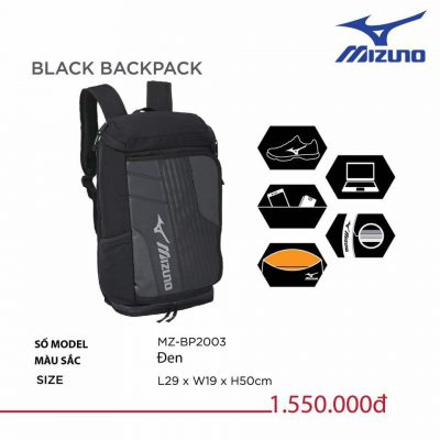 BALO MIZUNO MZ-BP2003 BLACK CHÍNH HÃNG